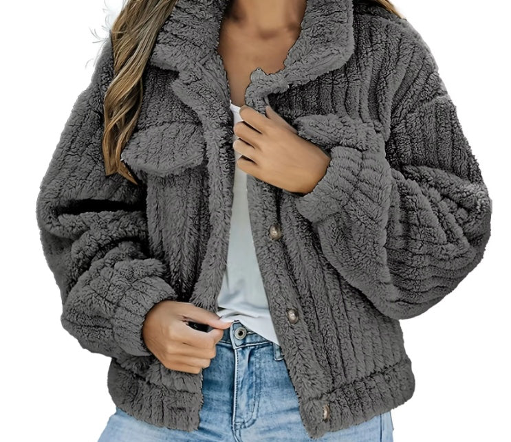 Women’s Thick Plush Fleece Lapel Coat – Cozy Warm Winter Jacket for Everyday Comfort