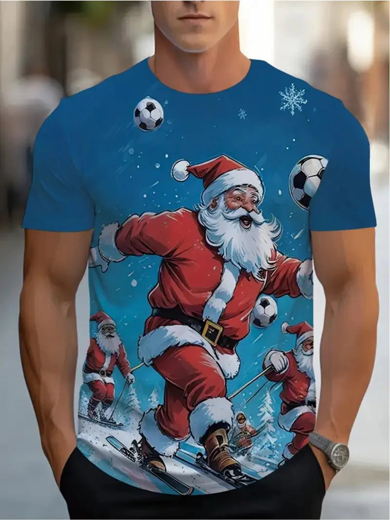 Funny Cartoon Santa Claus Christmas Graphic T-Shirt – Casual Loose Round Neck Short Sleeve Tee for Men & Women