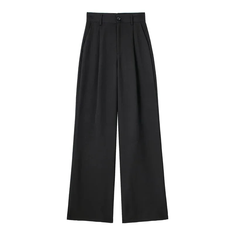 Women’s High-Waist Wide-Leg Suit Pants – Formal Office Wear Striped Trousers
