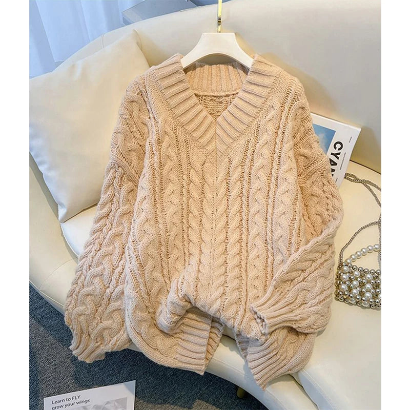 Women’s Oversized V-Neck Knit Sweater
