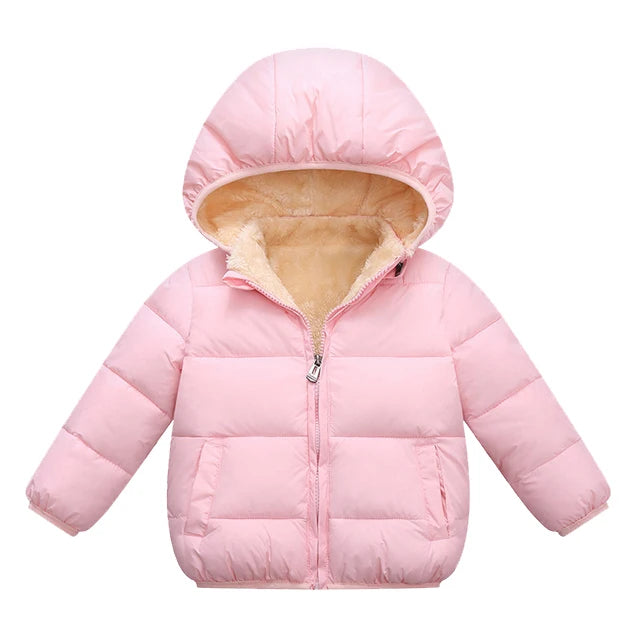 Kids Winter Thick Plush Jacket – Warm Hooded Coat for Boys & Girls, Fur-Lined Snowsuit Outerwear