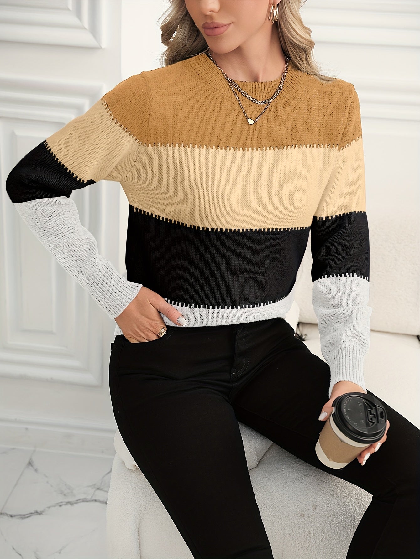 Women's Color Block Pullover Sweater