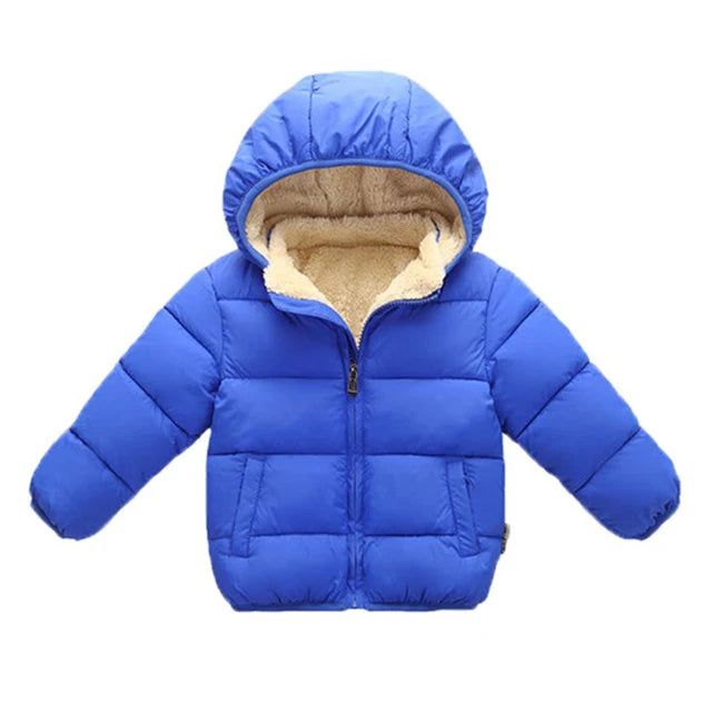 Kids Winter Thick Plush Jacket – Warm Hooded Coat for Boys & Girls, Fur-Lined Snowsuit Outerwear
