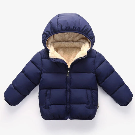 Kids Winter Thick Plush Jacket – Warm Hooded Coat for Boys & Girls, Fur-Lined Snowsuit Outerwear
