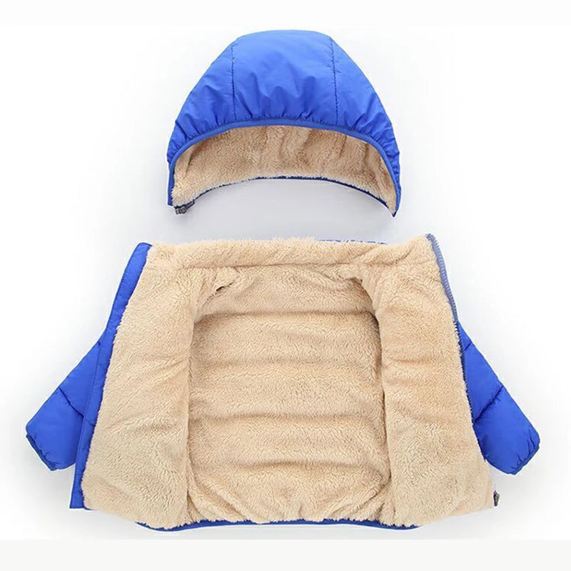 Kids Winter Thick Plush Jacket – Warm Hooded Coat for Boys & Girls, Fur-Lined Snowsuit Outerwear