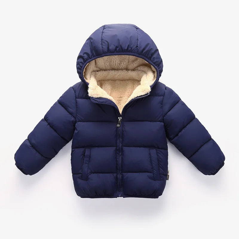 Kids Winter Thick Plush Jacket – Warm Hooded Coat for Boys & Girls, Fur-Lined Snowsuit Outerwear
