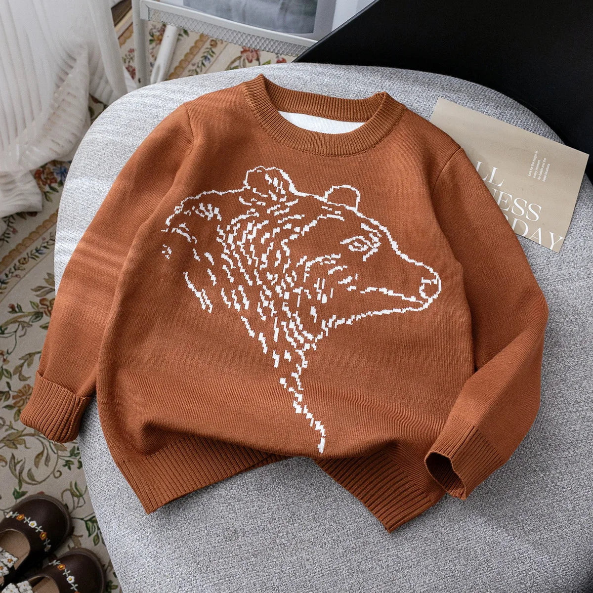 Kids Boys Christmas Sweater Little Elk Jacquard Knit Pullover Santa Claus Baby Boy Xmas Knitwear
