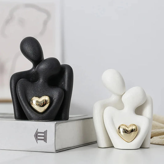 Heart-Shaped Gold-Plated Ceramic Couple Figurine