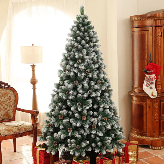 7ft Artificial Pine Christmas Tree with Pinecones & Sturdy Steel Base – Holiday Decor