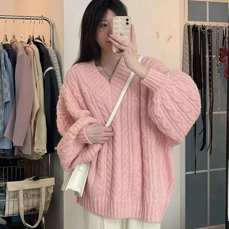 Women’s Oversized V-Neck Knit Sweater