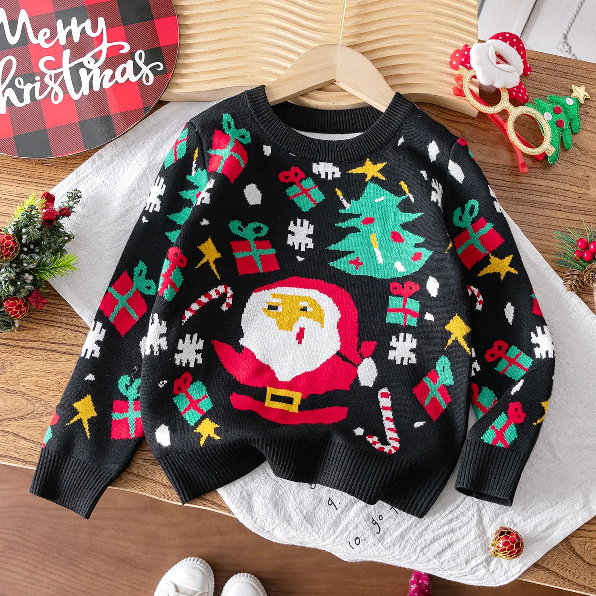 Kids Boys Christmas Sweater Little Elk Jacquard Knit Pullover Santa Claus Baby Boy Xmas Knitwear