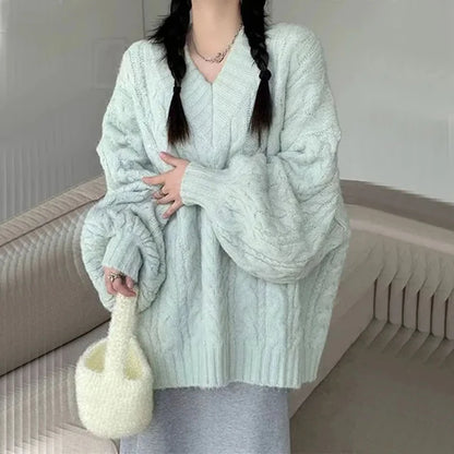 Women’s Oversized V-Neck Knit Sweater