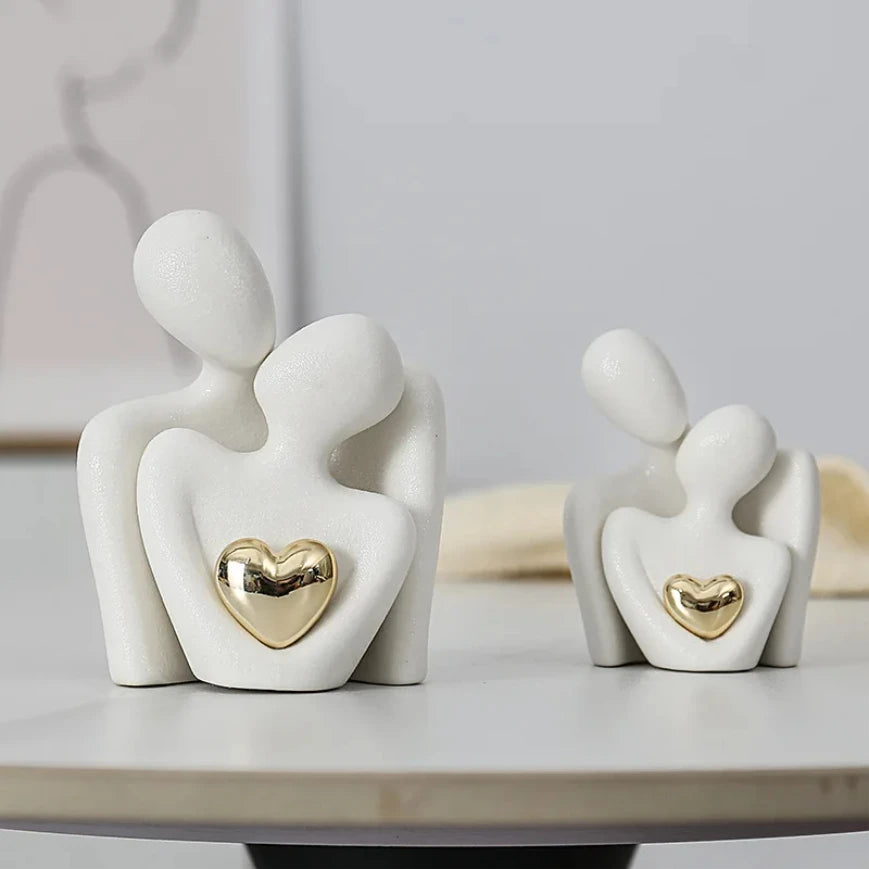 Heart-Shaped Gold-Plated Ceramic Couple Figurine