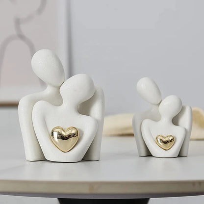 Heart-Shaped Gold-Plated Ceramic Couple Figurine