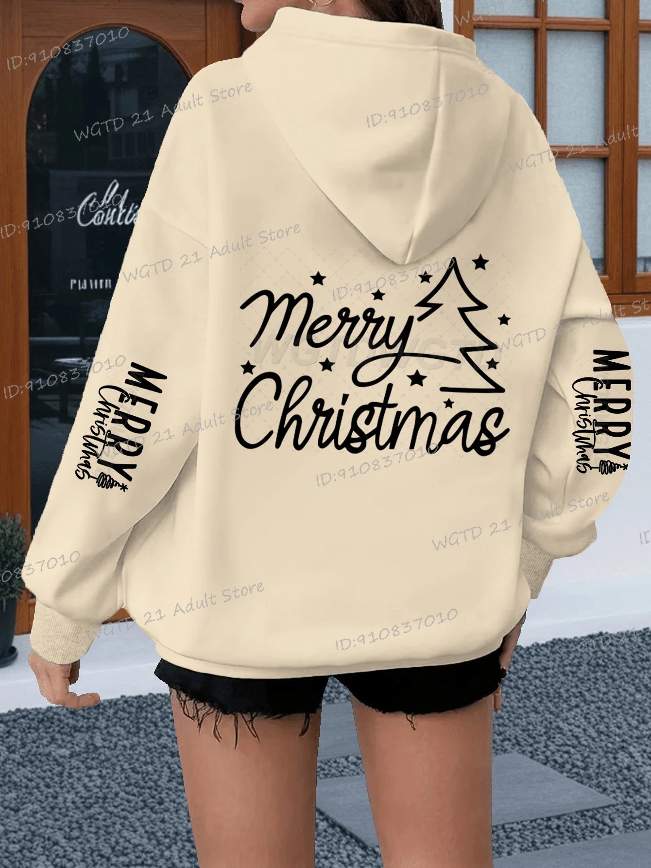 Women’s Merry Christmas Hoodie – Casual Loose Fit Holiday Sweatshirt with Vintage Tree Graphic