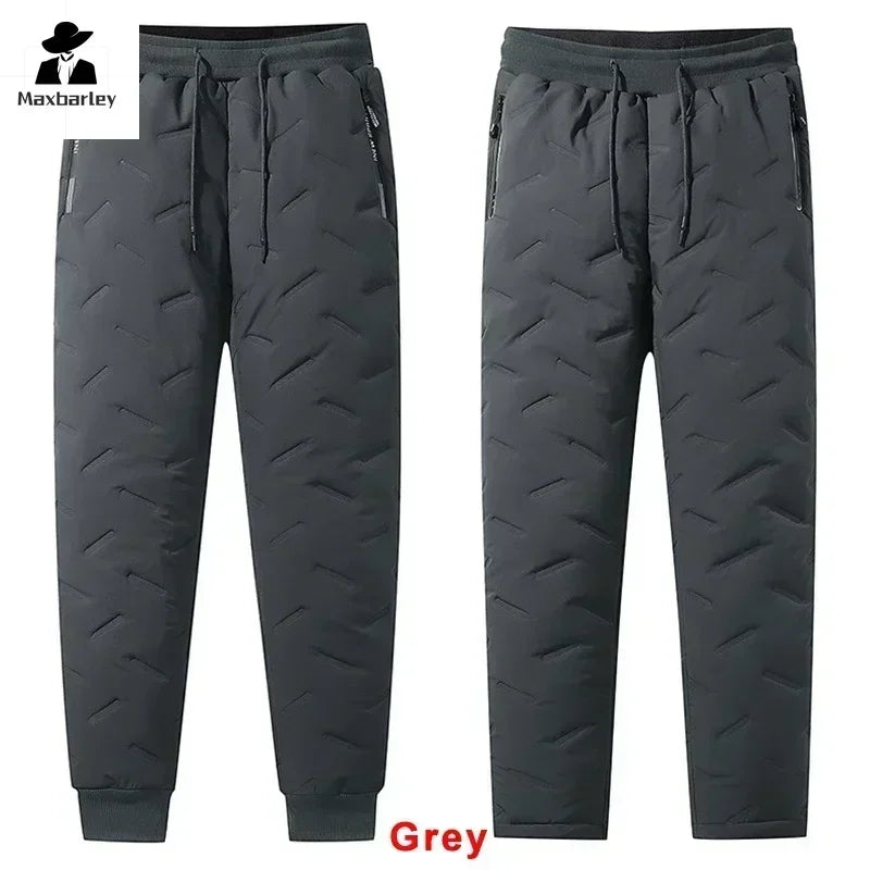 Men’s Winter Down Cotton Pants – Thickened Wool Joggers, Waterproof Ski Pants with Zipper Pockets, Cold-Proof Outdoor Pants, Up to 7XL
