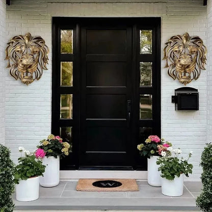 Large Gold Resin Lion Head Wall Sculpture