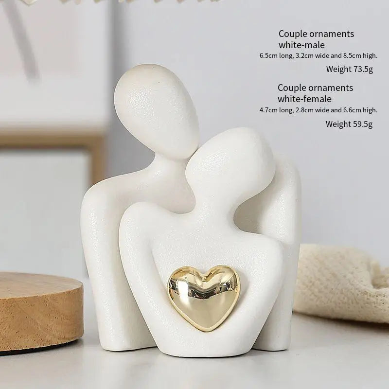 Heart-Shaped Gold-Plated Ceramic Couple Figurine
