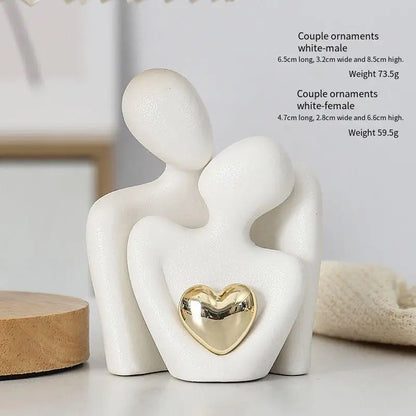 Heart-Shaped Gold-Plated Ceramic Couple Figurine