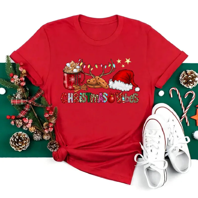 Funny Santa Print Christmas Women's T-Shirt – Casual Xmas Party Top for Women