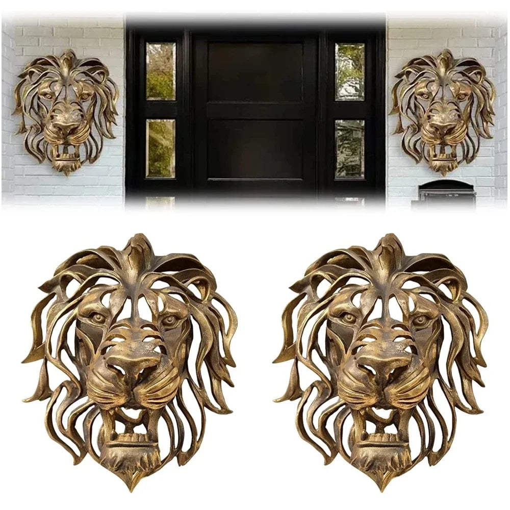 Large Gold Resin Lion Head Wall Sculpture