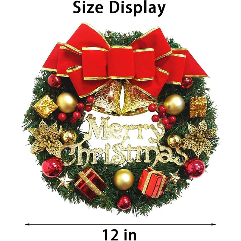 30cm Christmas Wreath with Bells, Gift Bow & Stars
