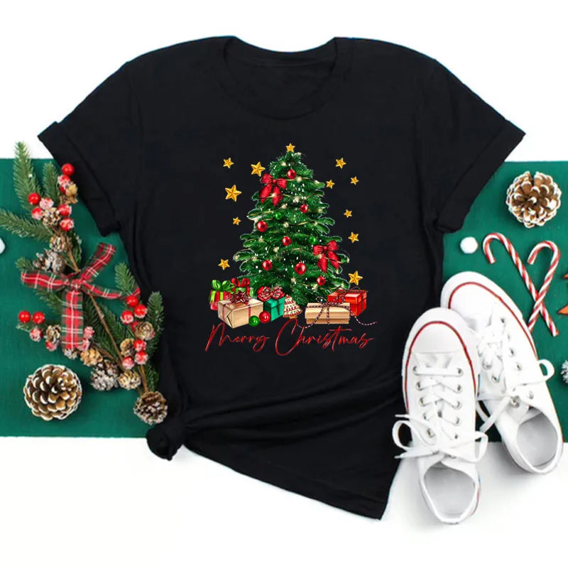 Funny Santa Print Christmas Women's T-Shirt – Casual Xmas Party Top for Women