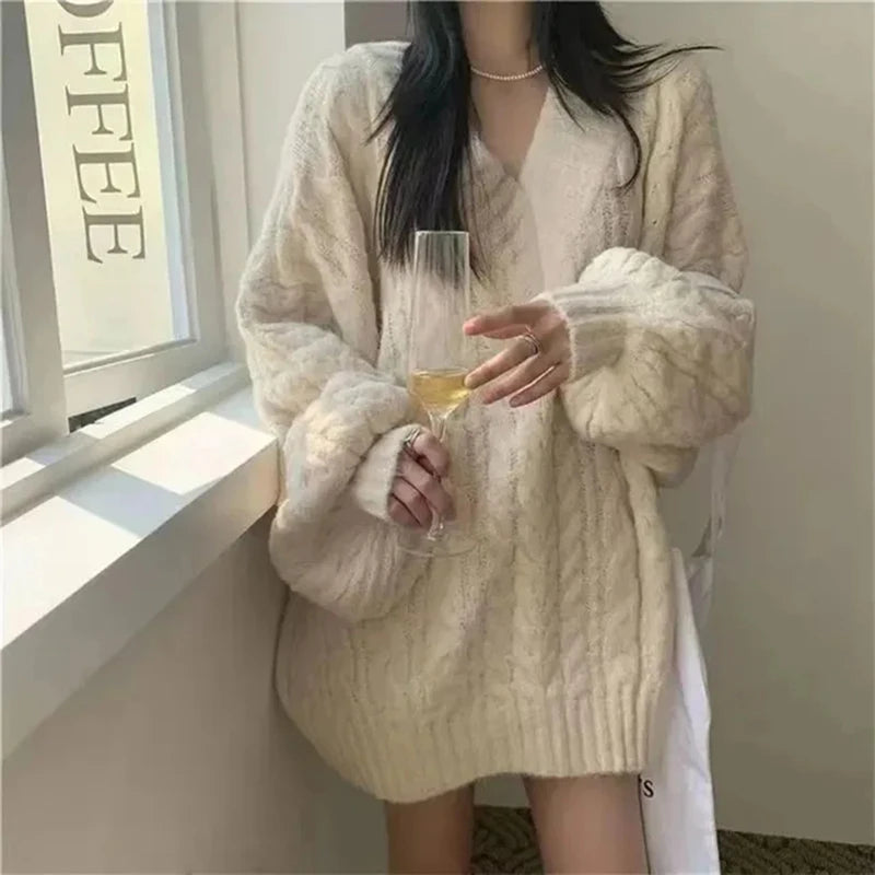 Women’s Oversized V-Neck Knit Sweater