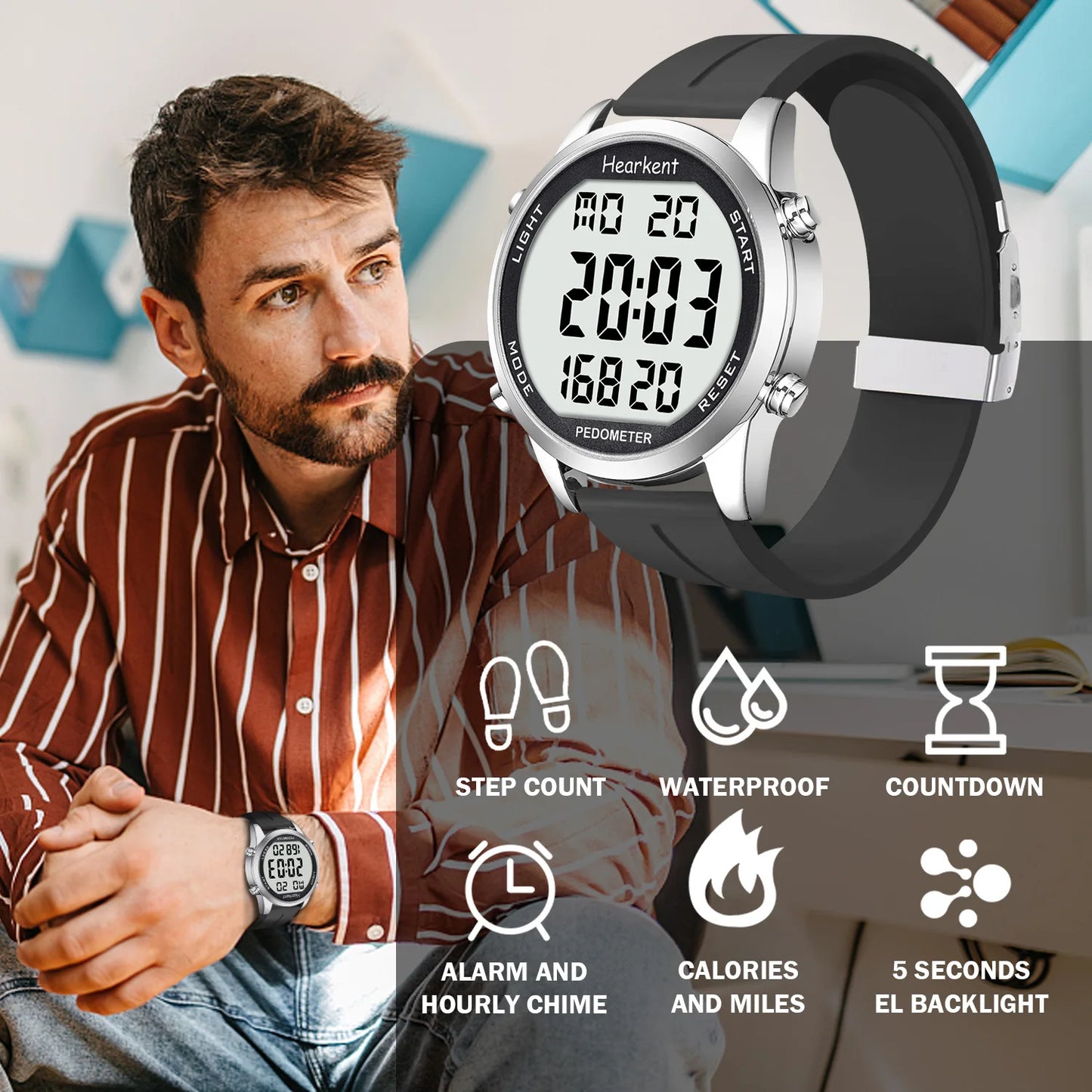 Men’s Digital Pedometer Watch