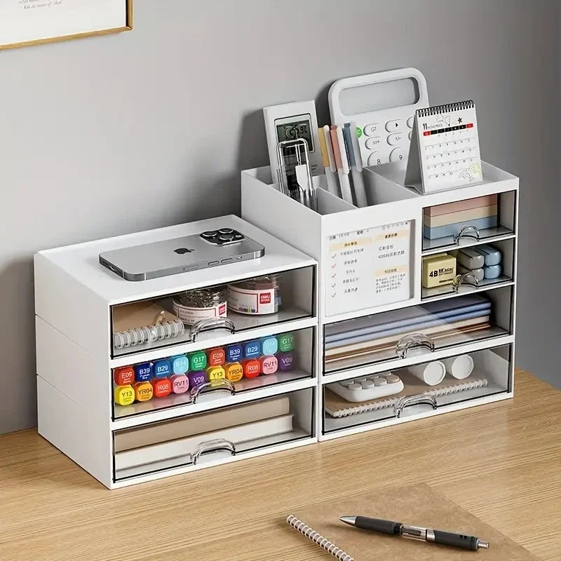 Desktop Drawer Organizer Storage Box with Pen Holder – Multi-Compartment Office Desk Organizer for Stationery, Makeup, School & Home Supplies