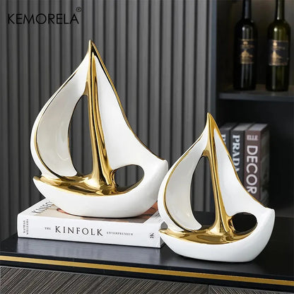 Luxury Ceramic Sailboat Sculpture