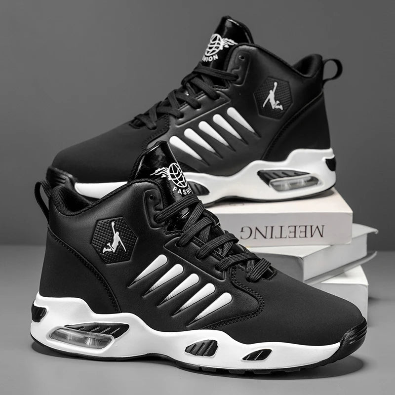 Men’s High-Top Sports Shoes with Breathable Mesh – Cushion Support Basketball & Running Sneakers