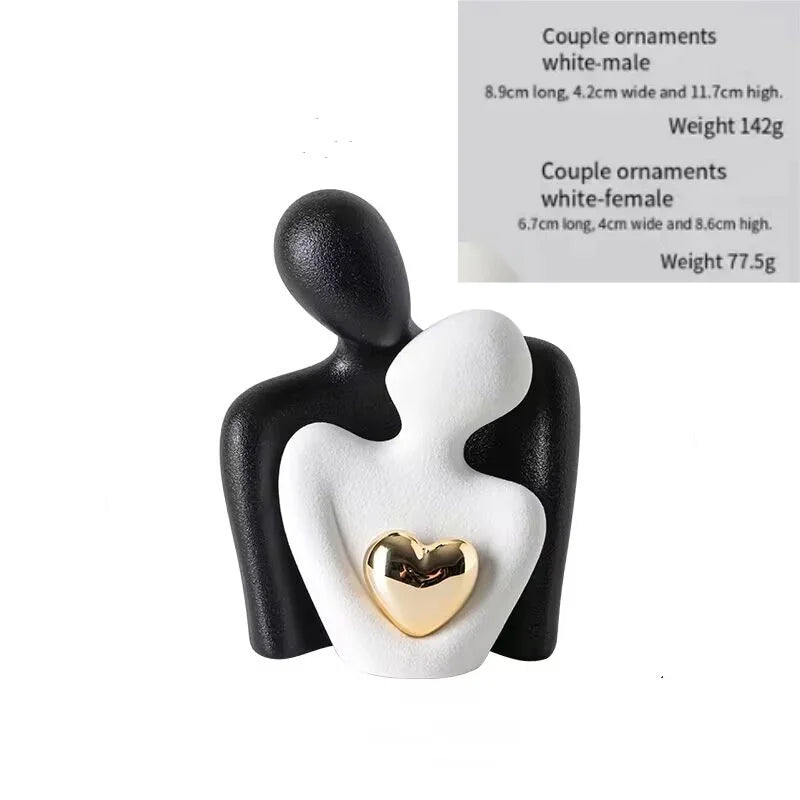 Heart-Shaped Gold-Plated Ceramic Couple Figurine