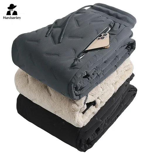 Men’s Winter Down Cotton Pants – Thickened Wool Joggers, Waterproof Ski Pants with Zipper Pockets, Cold-Proof Outdoor Pants, Up to 7XL