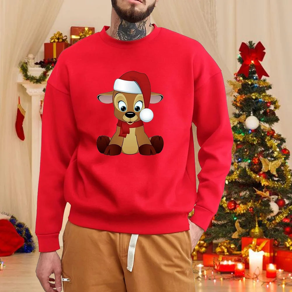 Men’s Christmas Elk Sweater – Cute Merry Christmas Red Pullover, Long Sleeve Casual Winter Knit