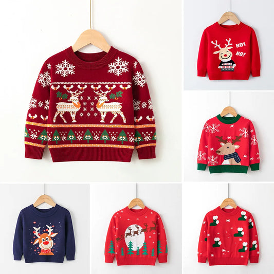 Kids Cartoon Pullover Sweater – Autumn Christmas & New Year Knitted Tops for Boys & Girls