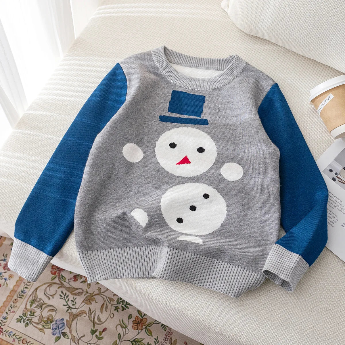 Kids Boys Christmas Sweater Little Elk Jacquard Knit Pullover Santa Claus Baby Boy Xmas Knitwear