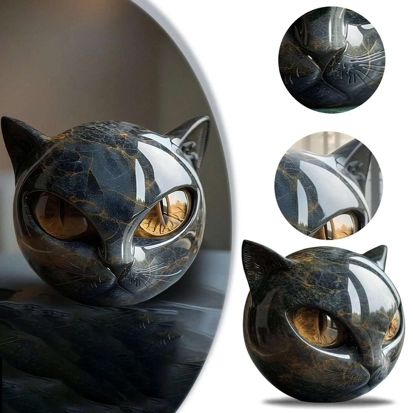 Decorative Black Cat Resin Stone Figurine