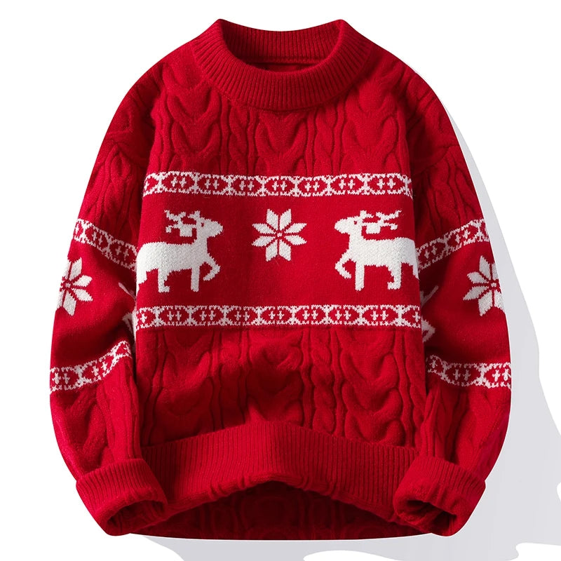 Men’s Luxury Cashmere Christmas Sweater 2025 – Thick Warm Deer Knit Jumper, High-End Winter Korean Harajuku Style