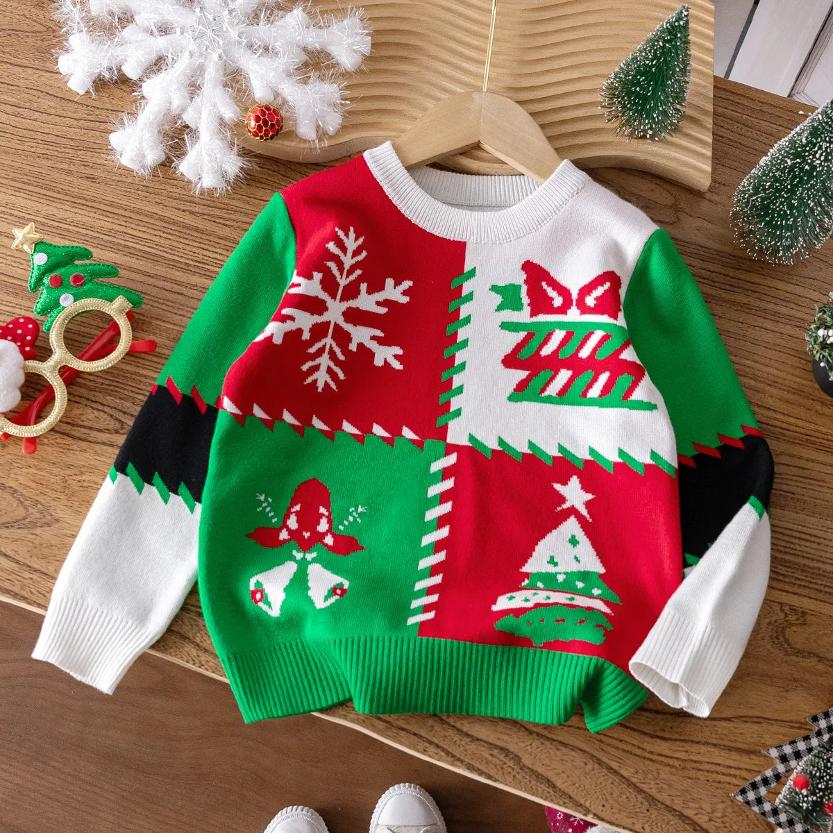 Kids Boys Christmas Sweater Little Elk Jacquard Knit Pullover Santa Claus Baby Boy Xmas Knitwear