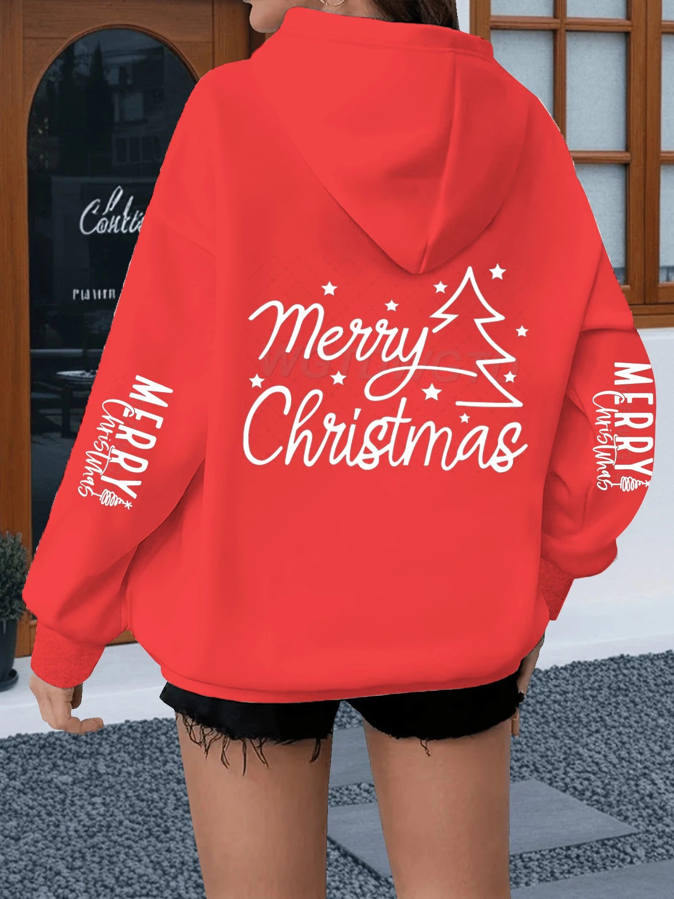 Women’s Merry Christmas Hoodie – Casual Loose Fit Holiday Sweatshirt with Vintage Tree Graphic