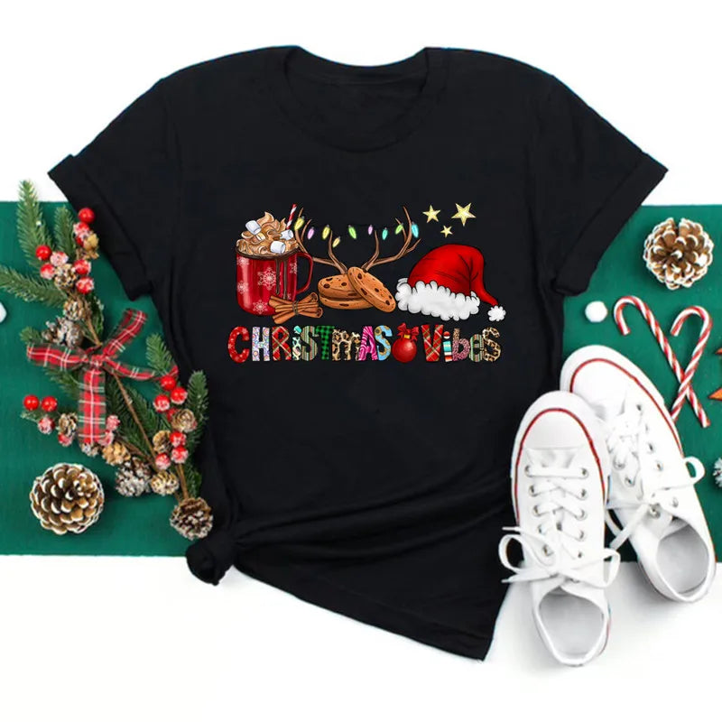 Funny Santa Print Christmas Women's T-Shirt – Casual Xmas Party Top for Women