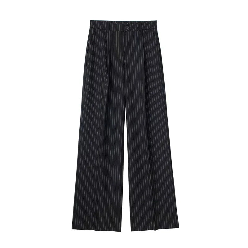 Women’s High-Waist Wide-Leg Suit Pants – Formal Office Wear Striped Trousers