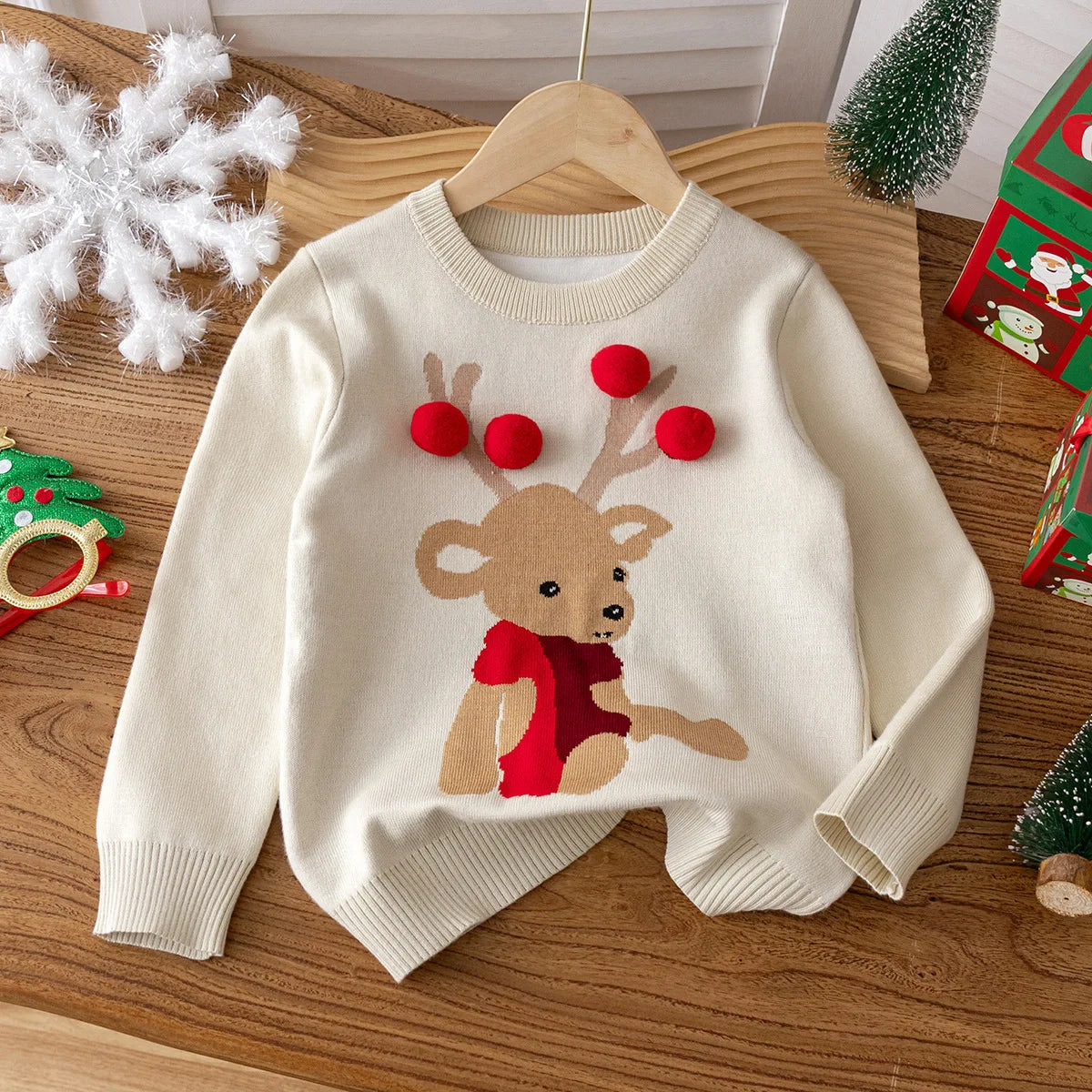 Kids Boys Christmas Sweater Little Elk Jacquard Knit Pullover Santa Claus Baby Boy Xmas Knitwear