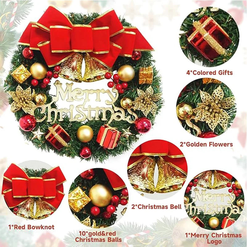 30cm Christmas Wreath with Bells, Gift Bow & Stars