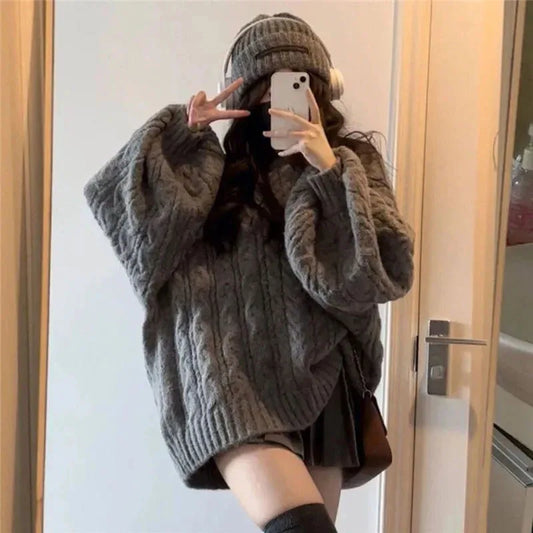 Women’s Oversized V-Neck Knit Sweater