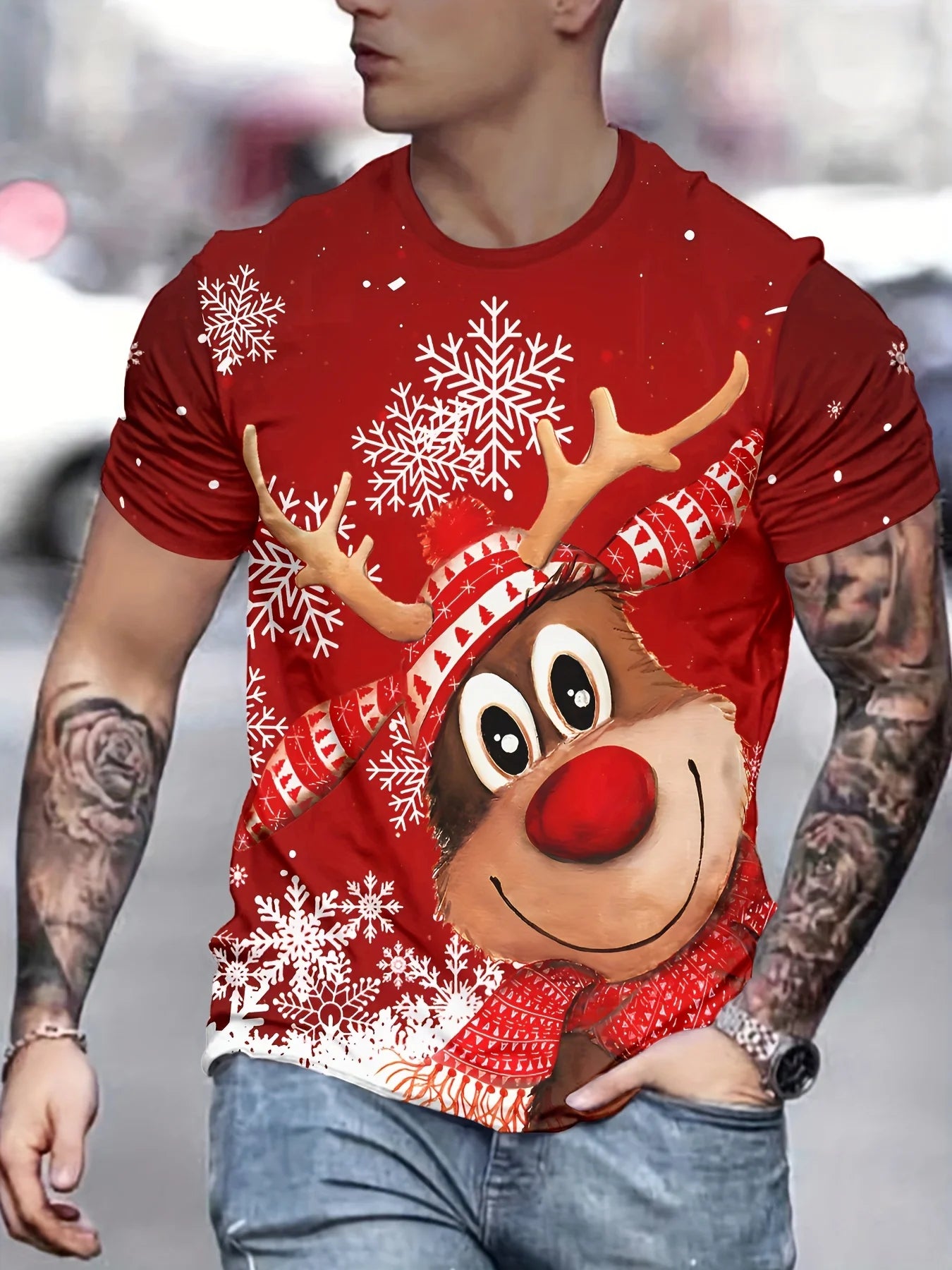 Men’s Christmas 3D Santa Claus Print T-Shirt – Casual Short Sleeve Oversized Holiday Tee, Fashion O-Neck Top for New Year