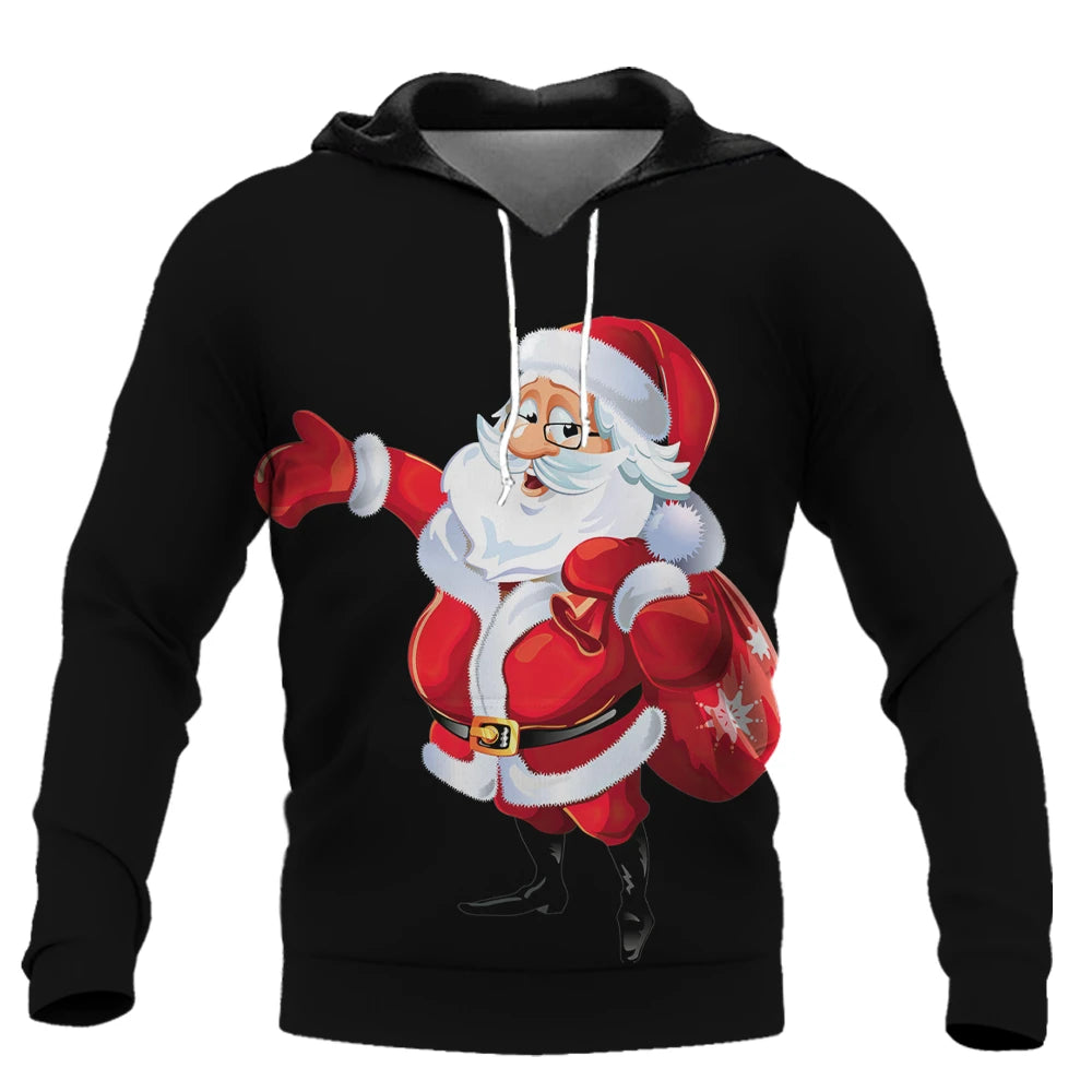 Men's Santa Claus Print Hoodie – Hip Hop Harajuku Oversized Xmas Sweatshirt, Casual Autumn Pullover