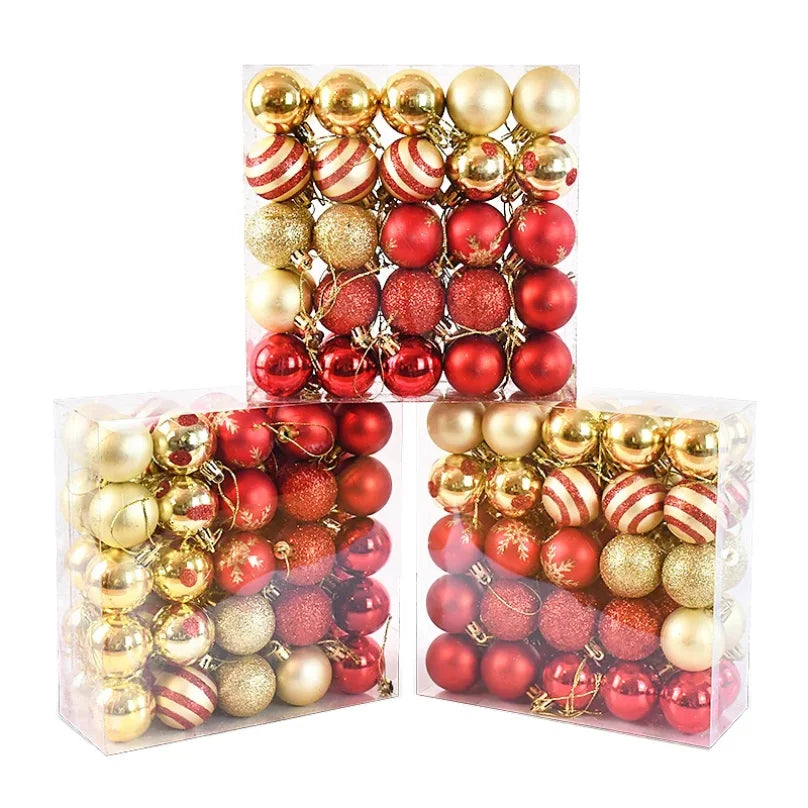 50Pcs Christmas Tree Baubles Set – Red & Gold Hanging Ornaments for Home Decor & New Year 2026