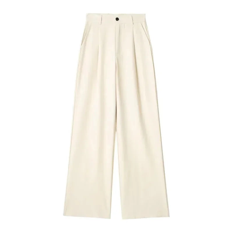 Women’s High-Waist Wide-Leg Suit Pants – Formal Office Wear Striped Trousers